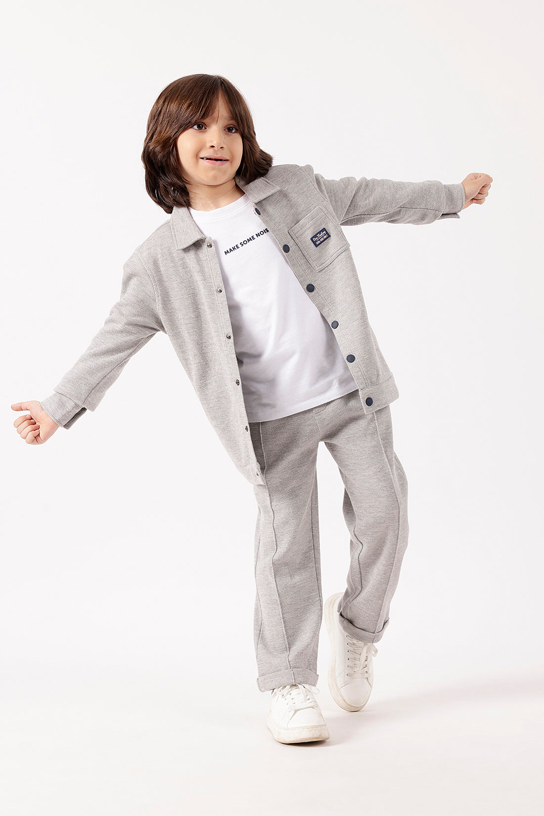 Boys Grey Cotton Knit Overshirt One Friday