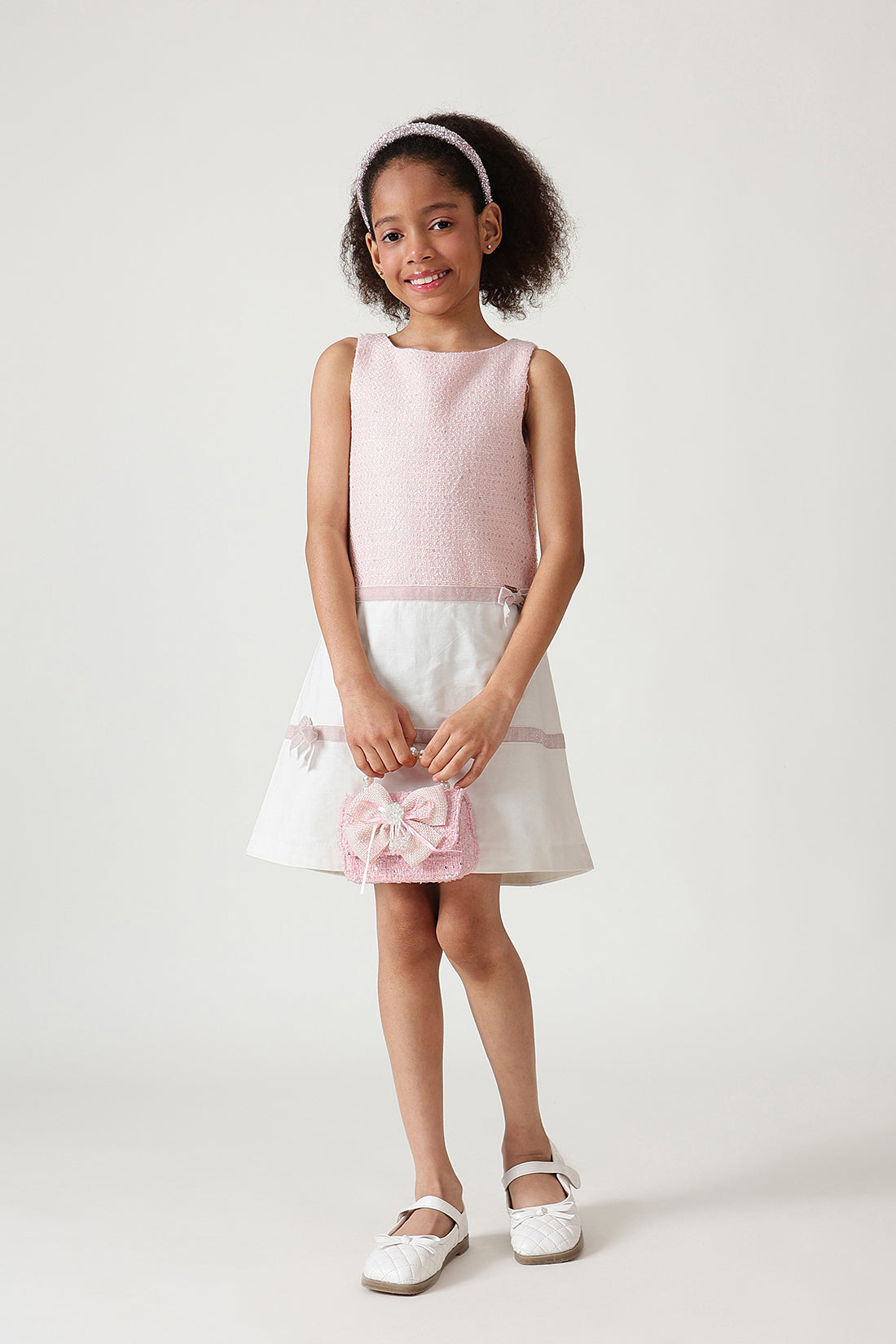 Girls Pink A-Line Sleeveless Textured Dress
