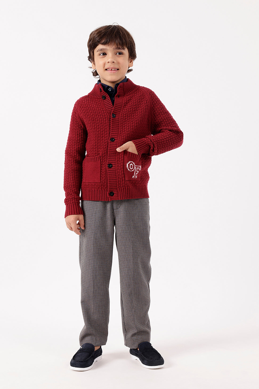 Boys Burgundy Knit Cardigan