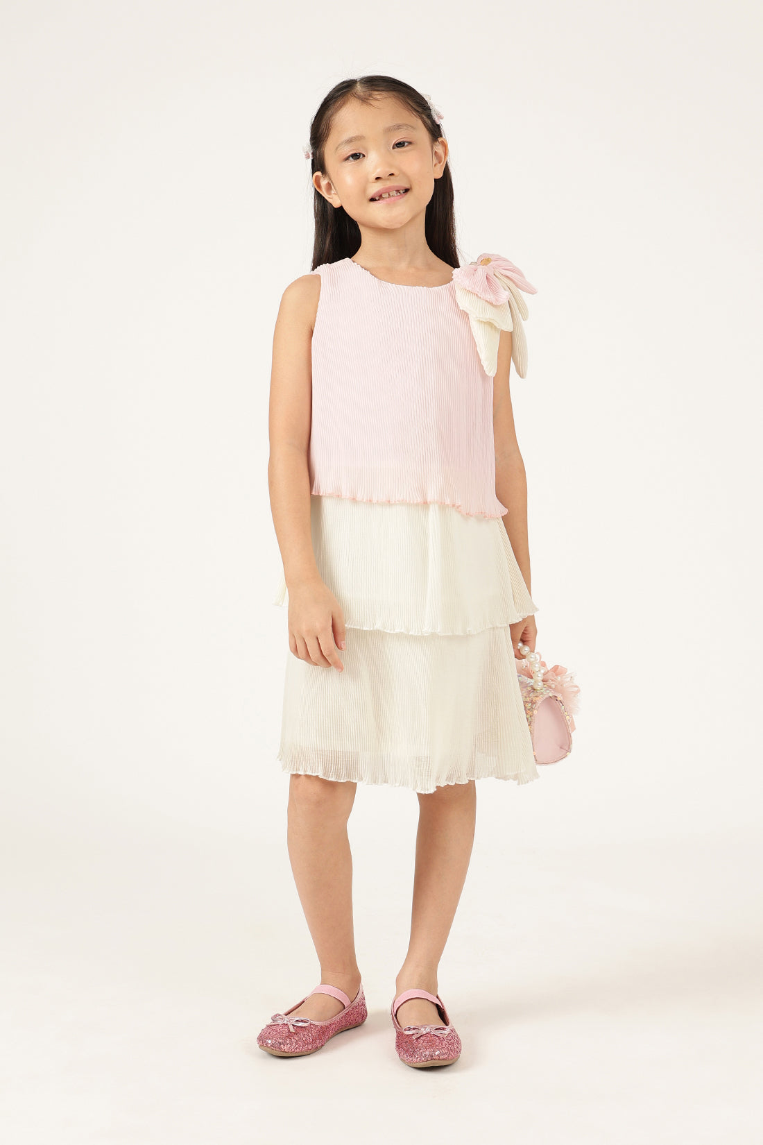 Girls Multicolor Sleeveless Pleated Dress