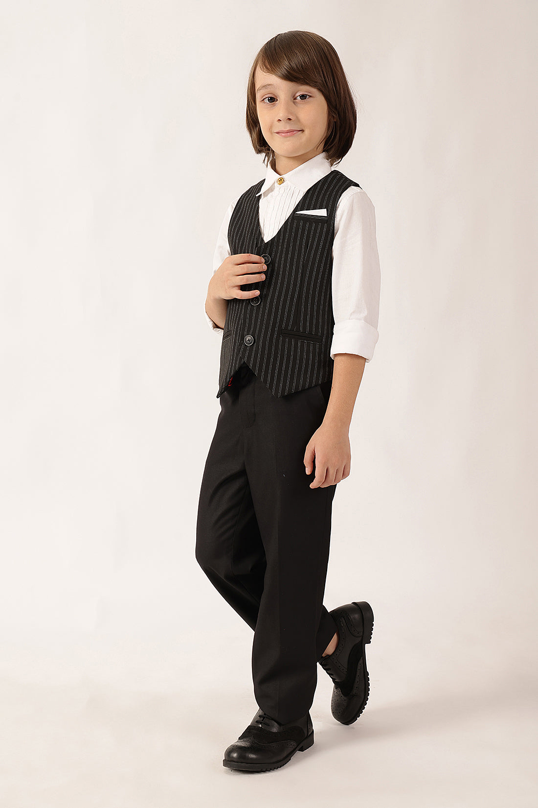 Boys Black Striped Sleeveless Waistcoat