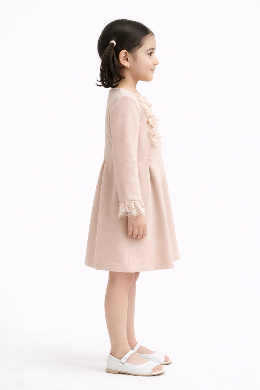Girls Peach Solid Summer Dress