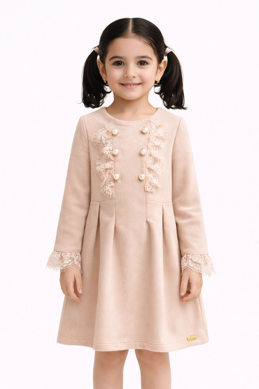 Girls Peach Solid Summer Dress