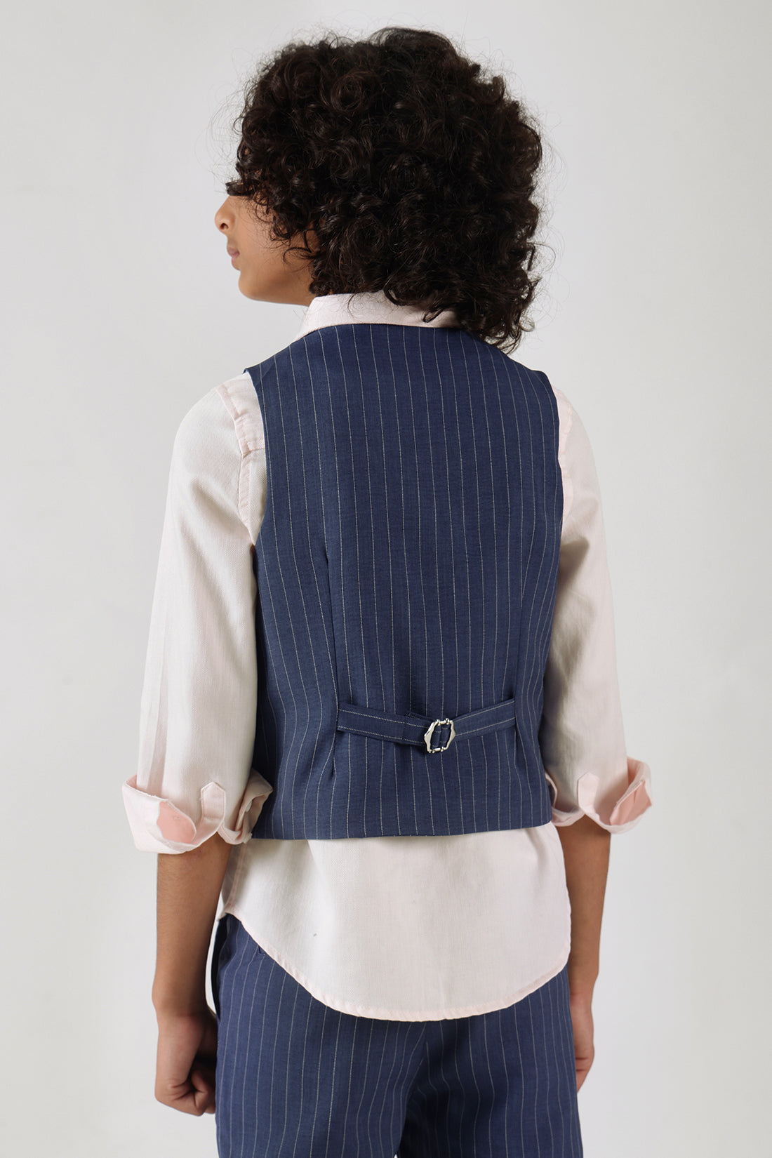 Boys Blue Slim Fit Sleeveless Striped Waistcoat by One Friday