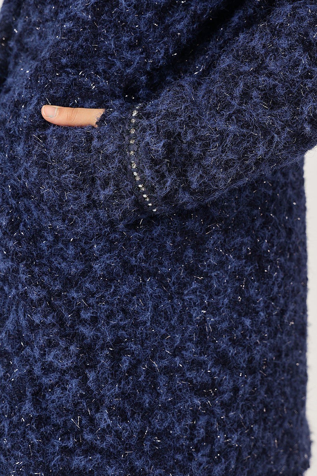 Girls Navy Blue Solid Shirt Collar Overcoat