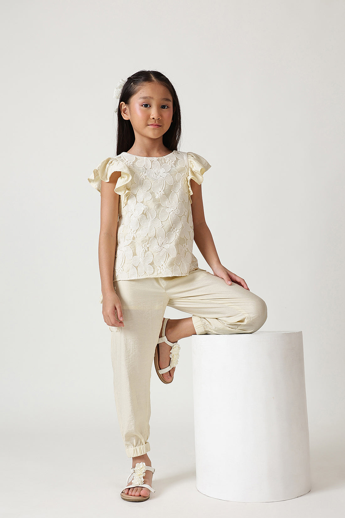 Girls Sand Loose Fit Solid Jogger