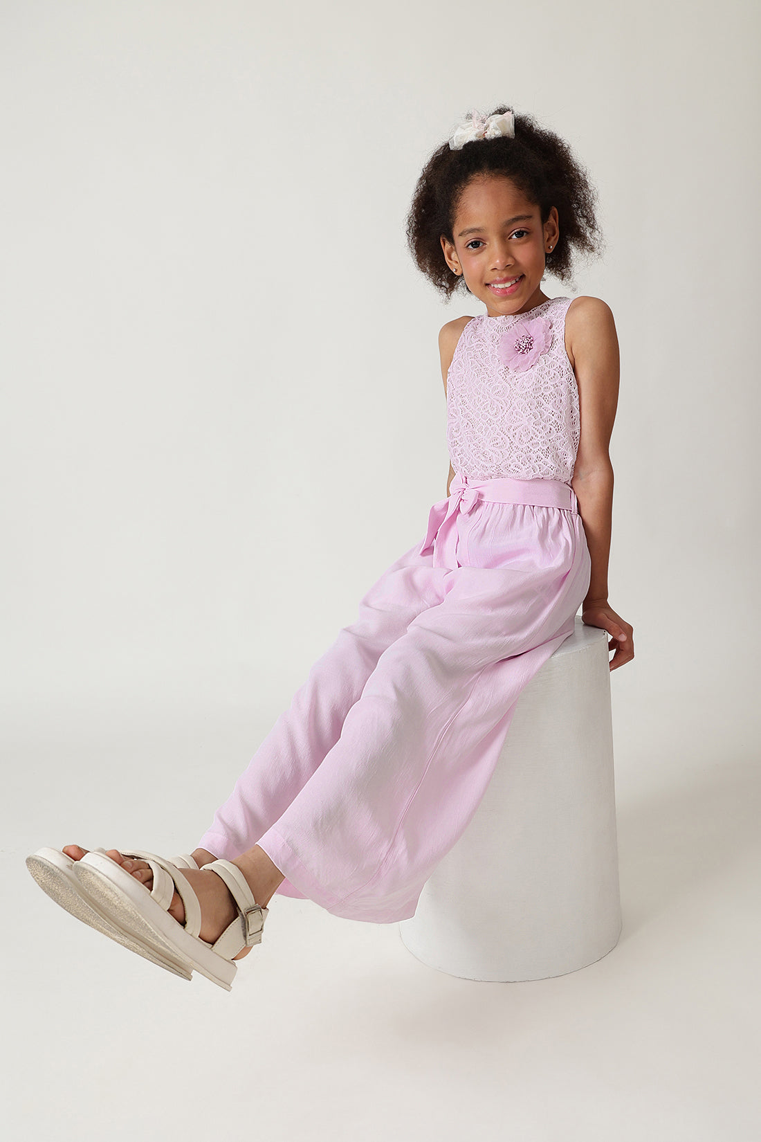 Girls Lavender Regular Sleeveless Laced Jumpsuit by One Friday