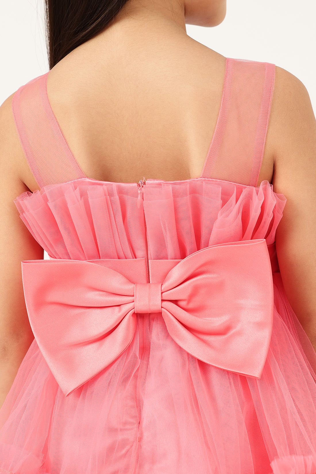 Girls Solid Zip Sleeveless Party Dress