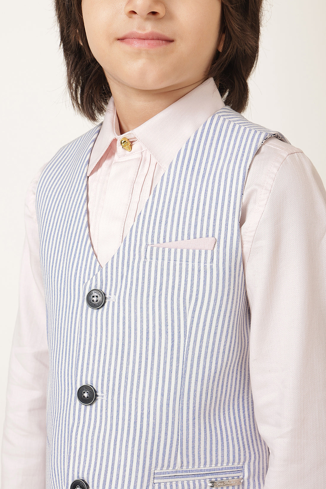 Boys Blue Striped Seersucker Waistcoat