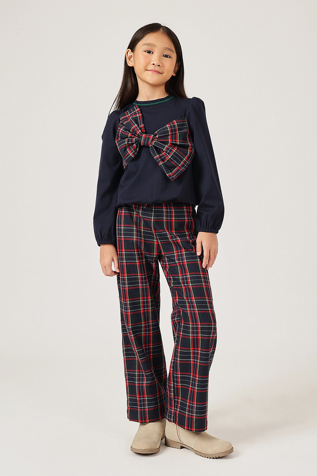 Girls Navy Blue Floral Print Full Sleeve Top