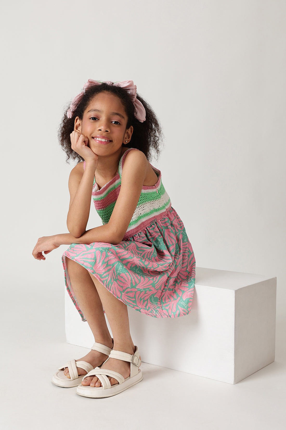 Girls Multicolor Sleeveless Fit & Flare Printed Dress By One Friday