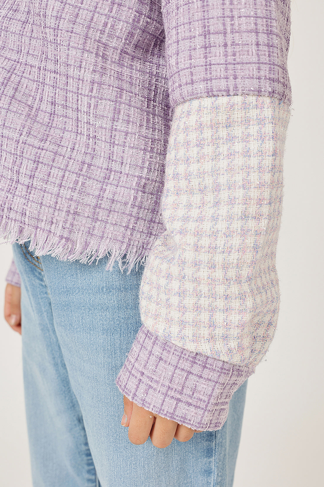 Girls Lilac Boucle Buttoned Shirt Collar Overshirt