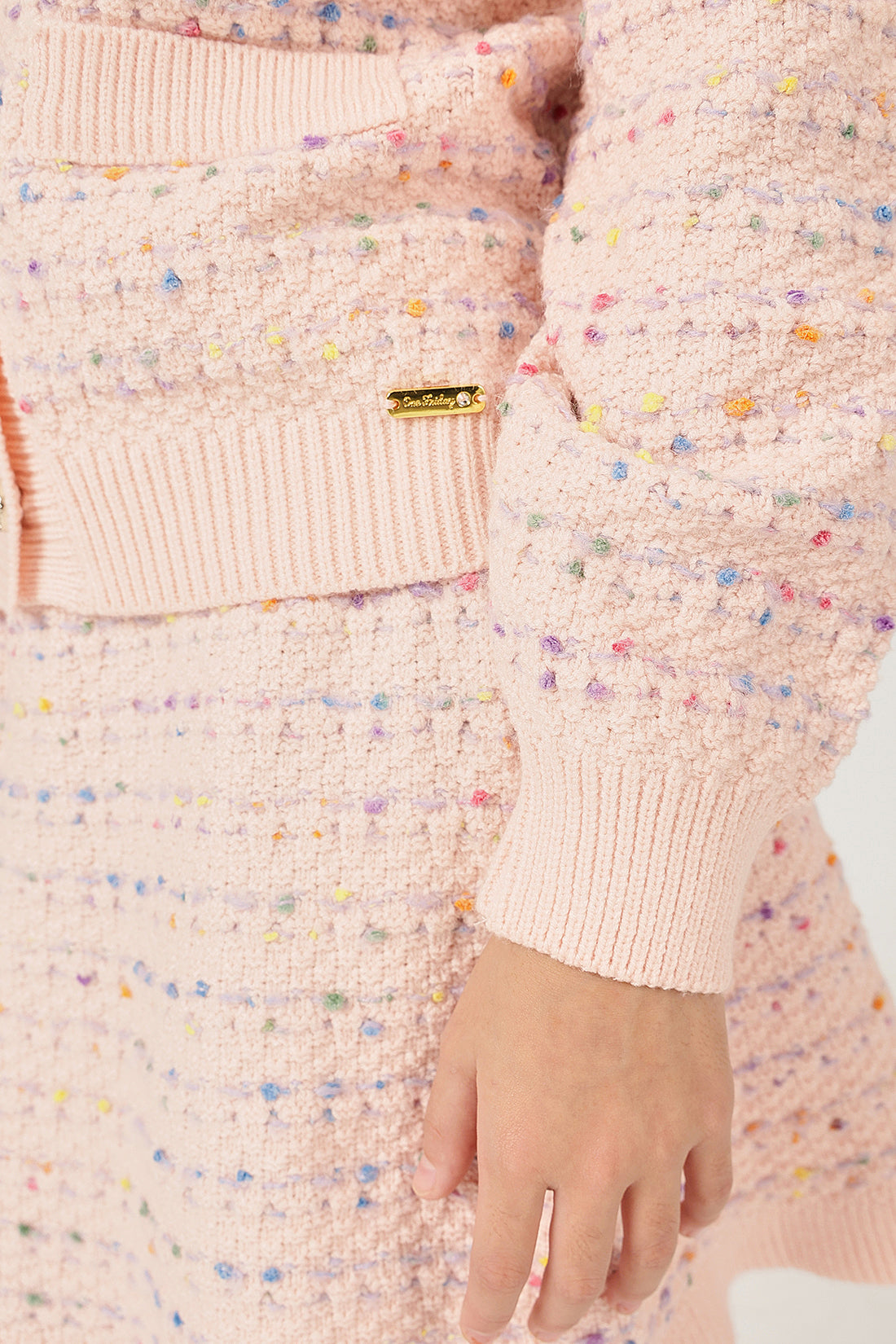 Girls Peach Round Neck Button Full Sleeve Cardigan