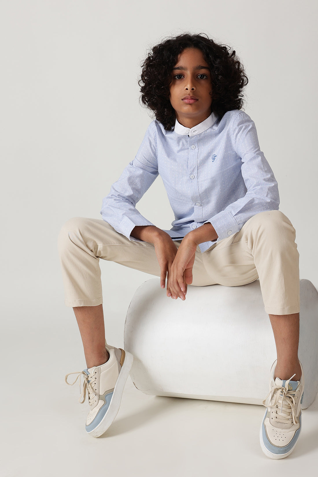 Boys Beige Regular Fit Solid Trouser by One Friday