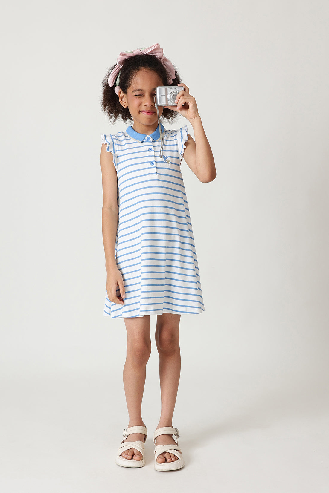 Girls Blue A-Line Stripe Dress