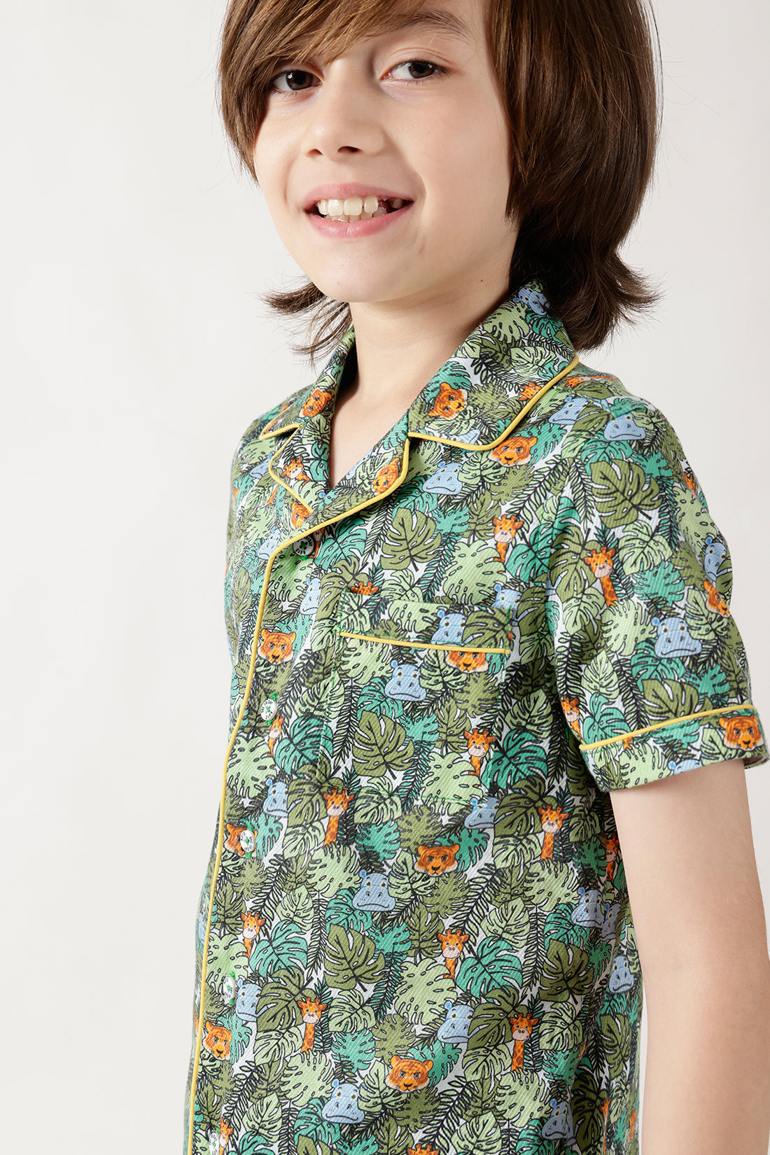 Boys Green Half Sleeve Printed Co-ord Set by One Friday