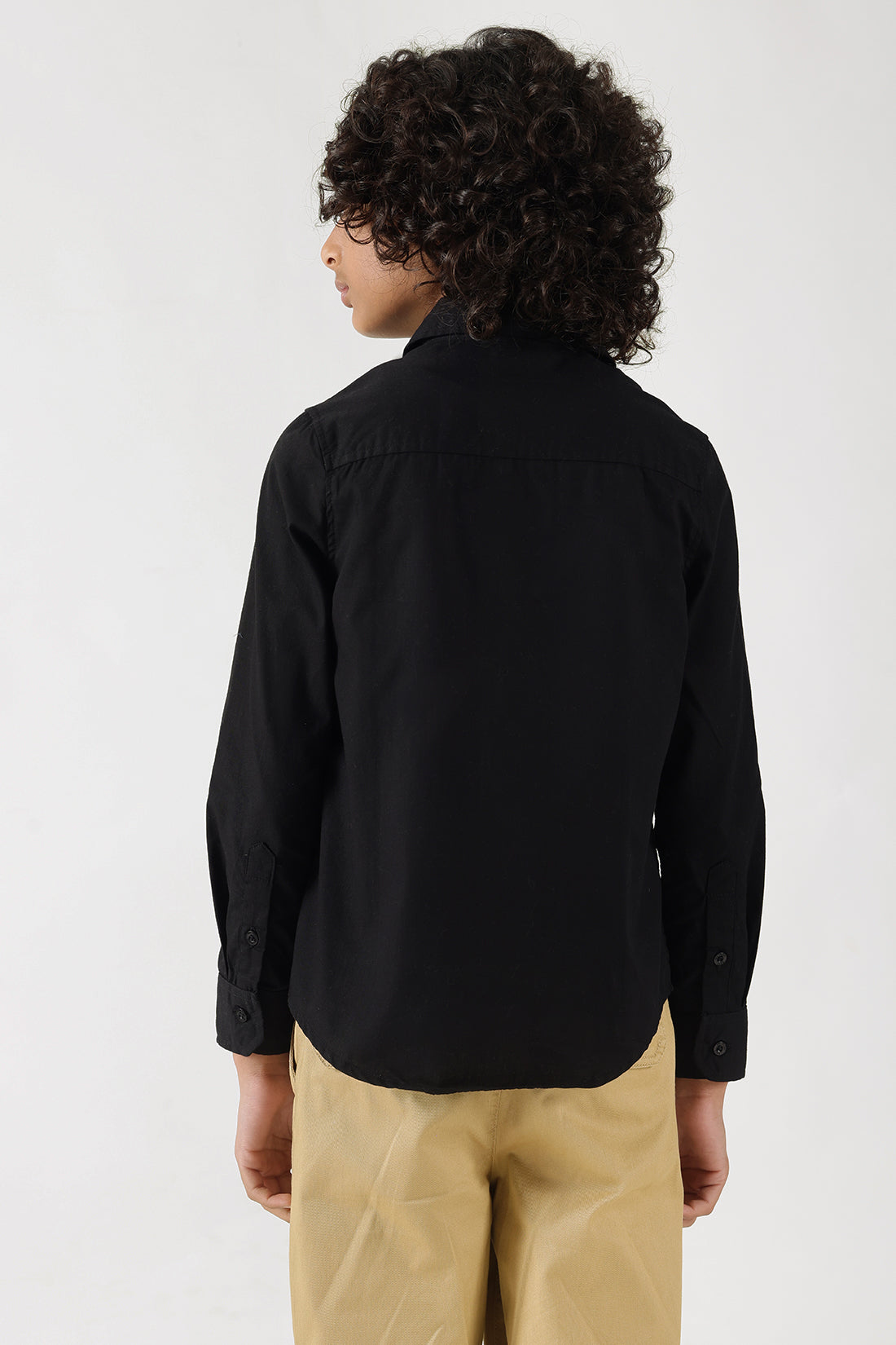 Boys Black Regular Fit Full Sleeve Solid Shirt by One Friday