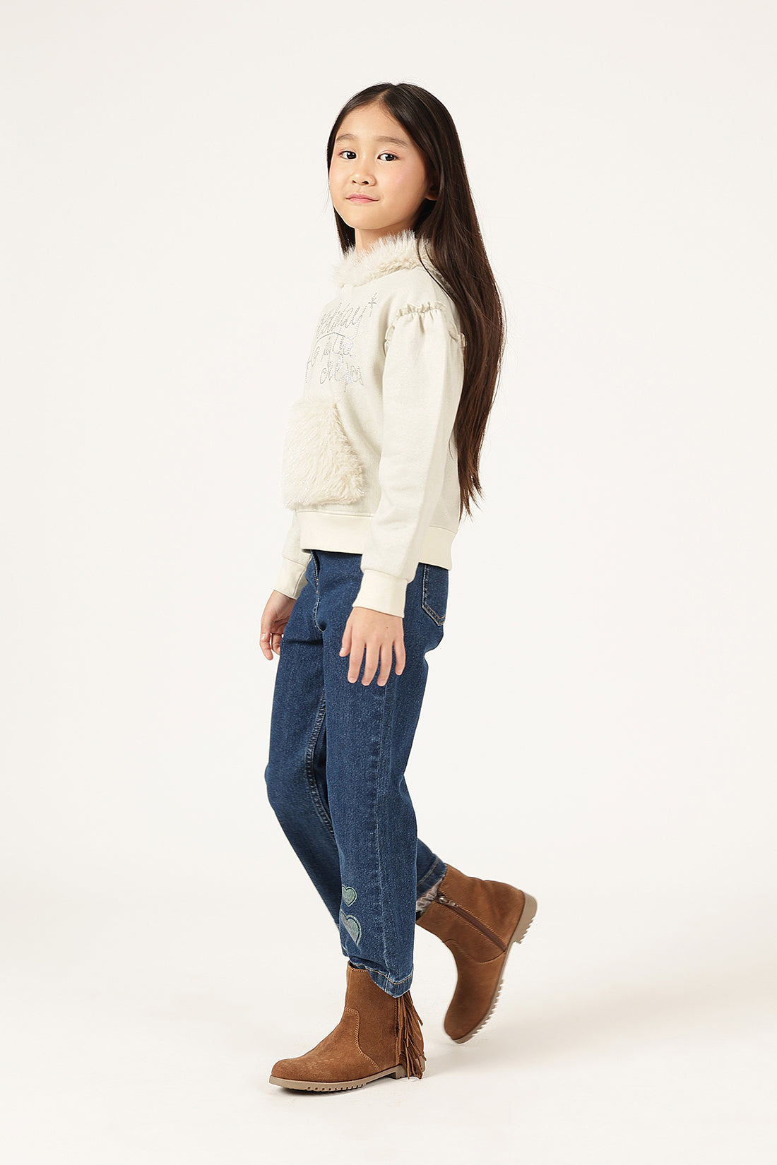 Girls Off White Hooded Full Sleeve Knit Hoody | One Friday