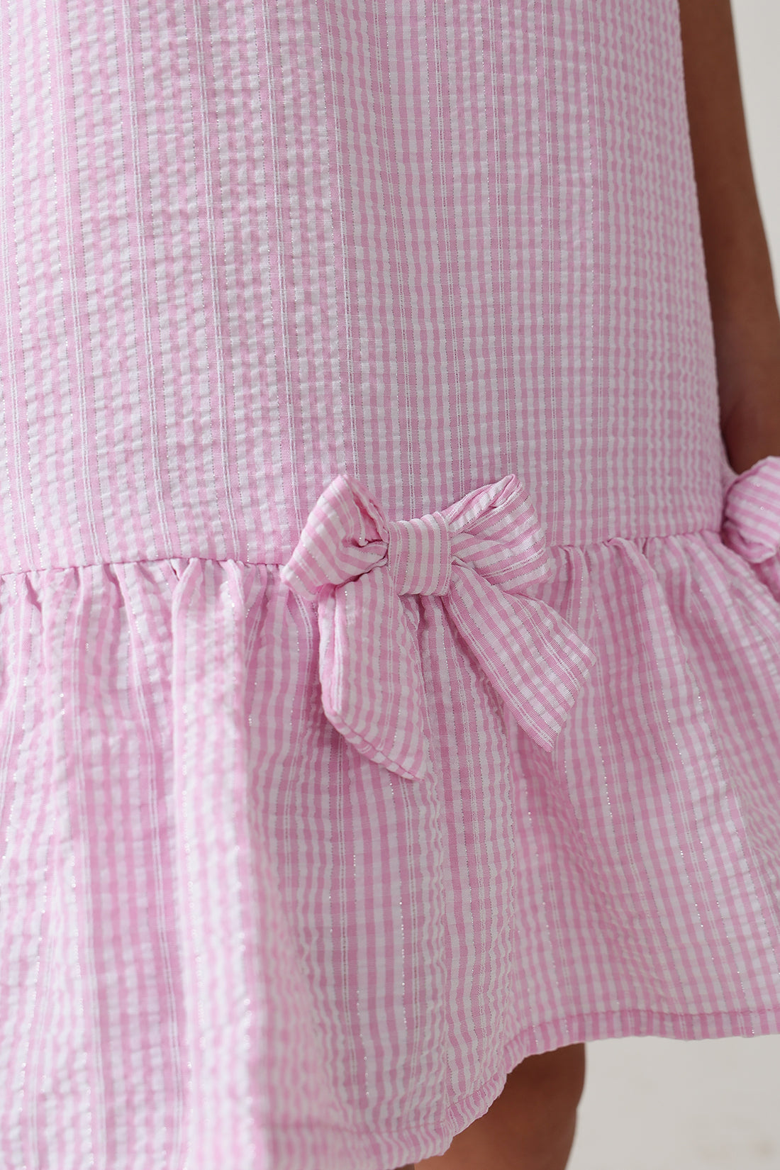 Girls Pink A-Line Sleeveless Textured Dress by One Friday