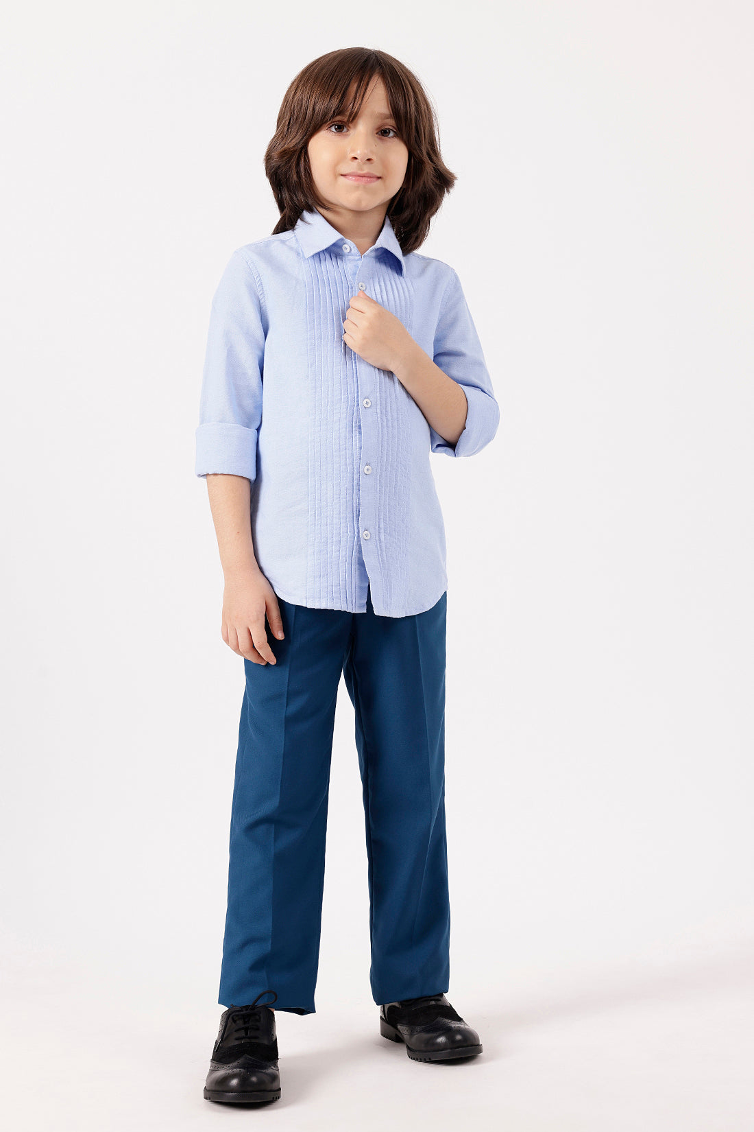 Boys’ Blue Solid Woven Shirt One Friday