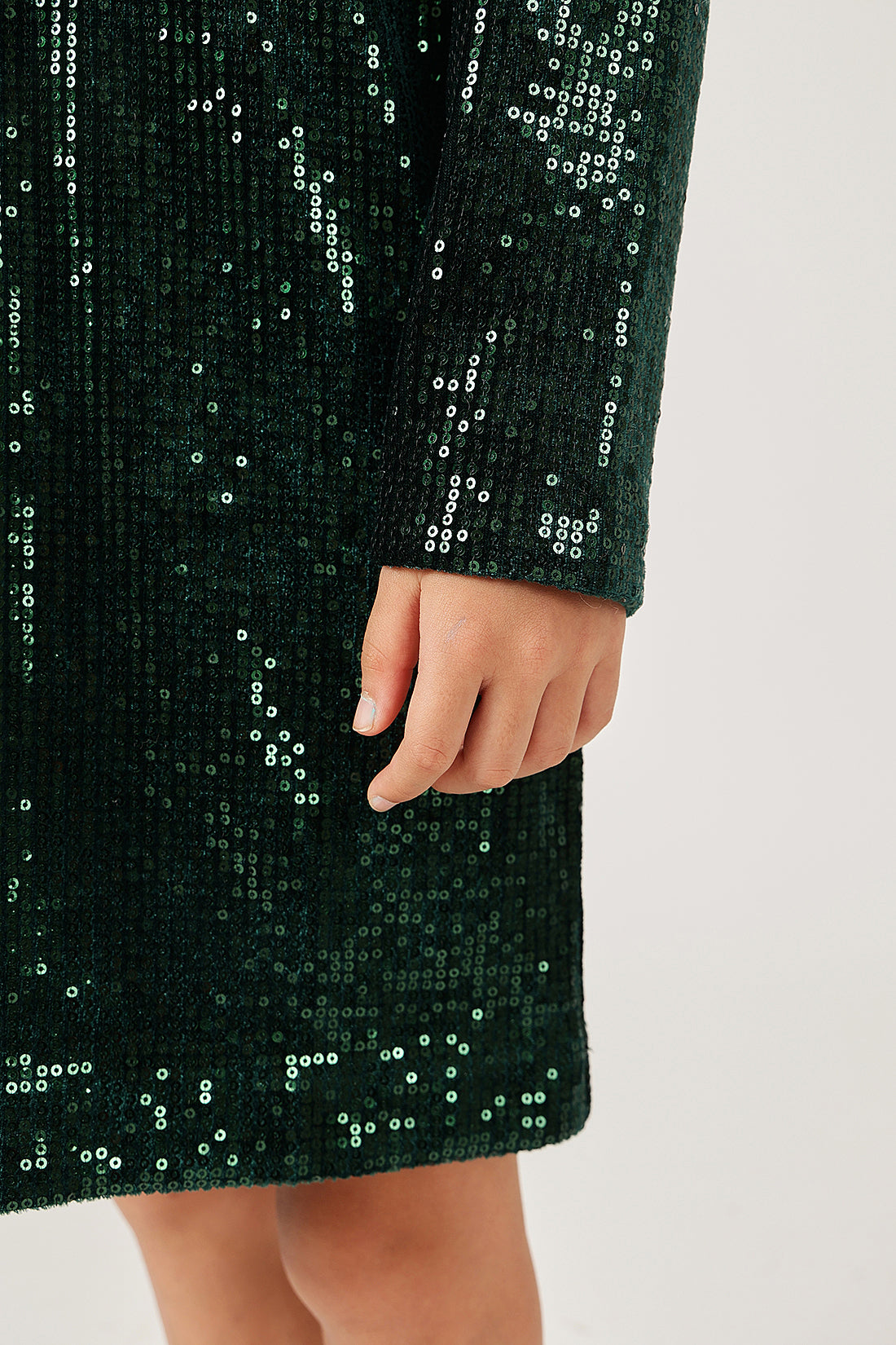 Girls Green Solid Full Sleeve Polyester Dress | One Friday