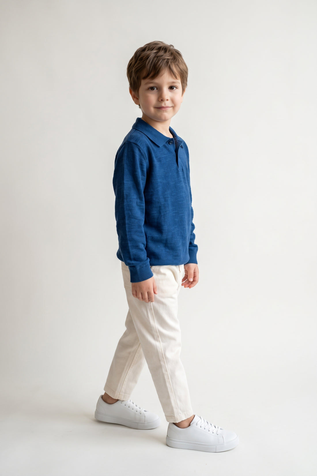 Boys White Cotton Twill Zip Trousers