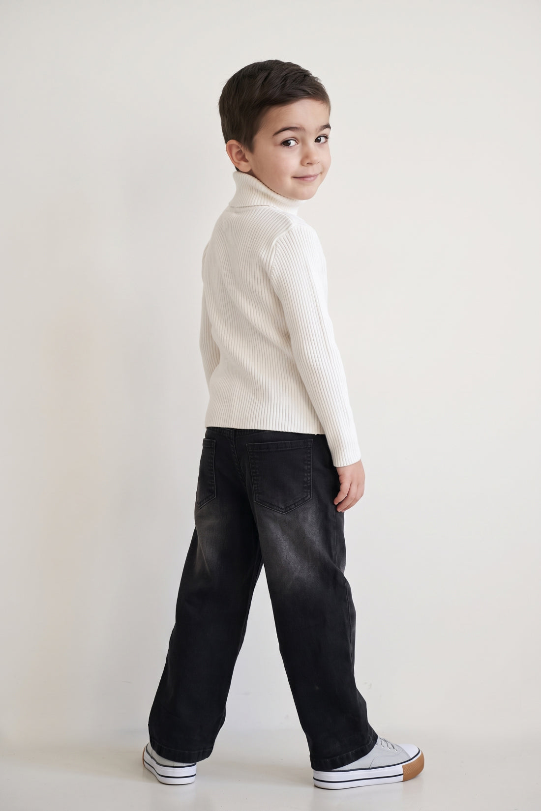 Boys Off White Flat Knit High Neck Jumper