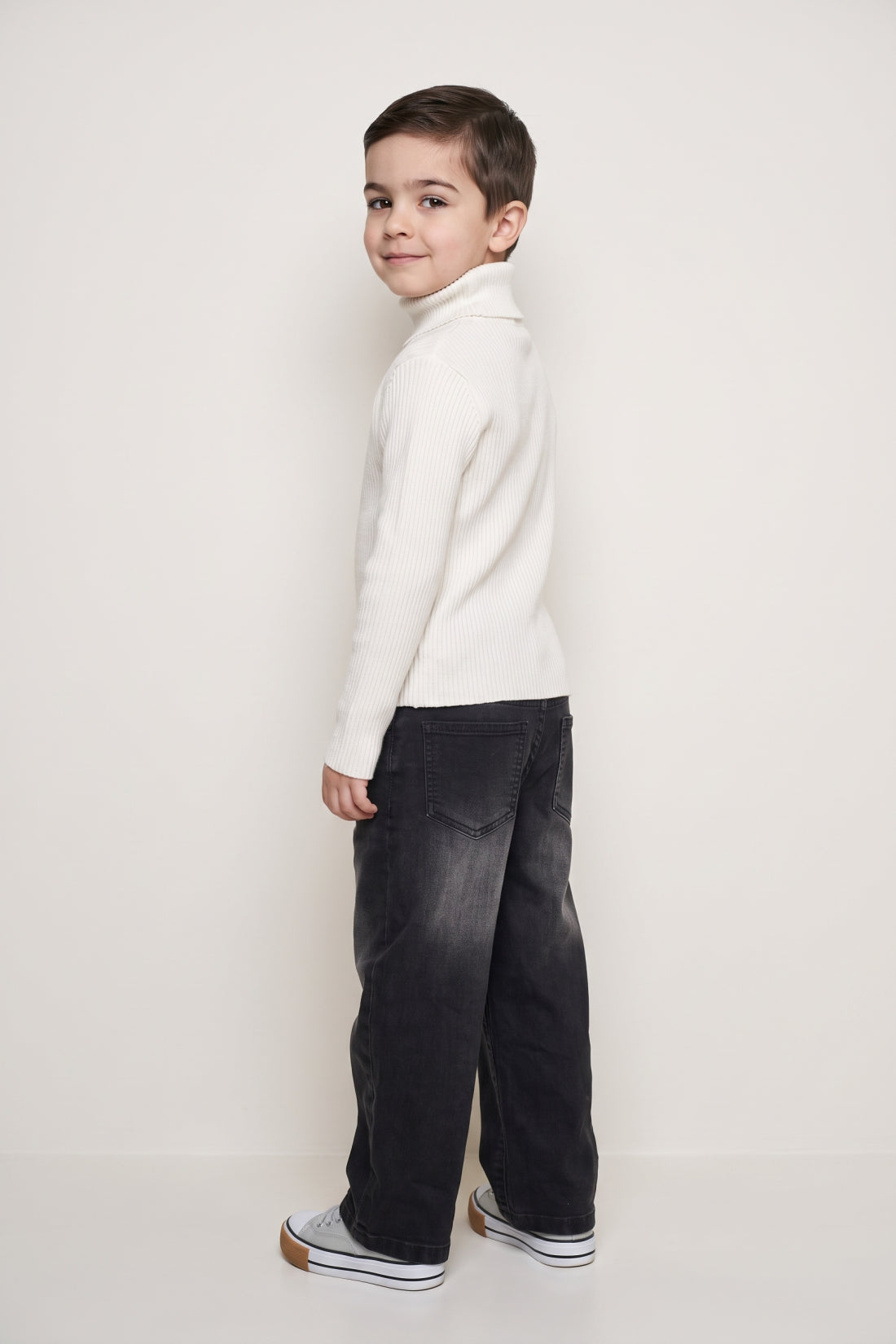 Boys Off White Flat Knit High Neck Jumper