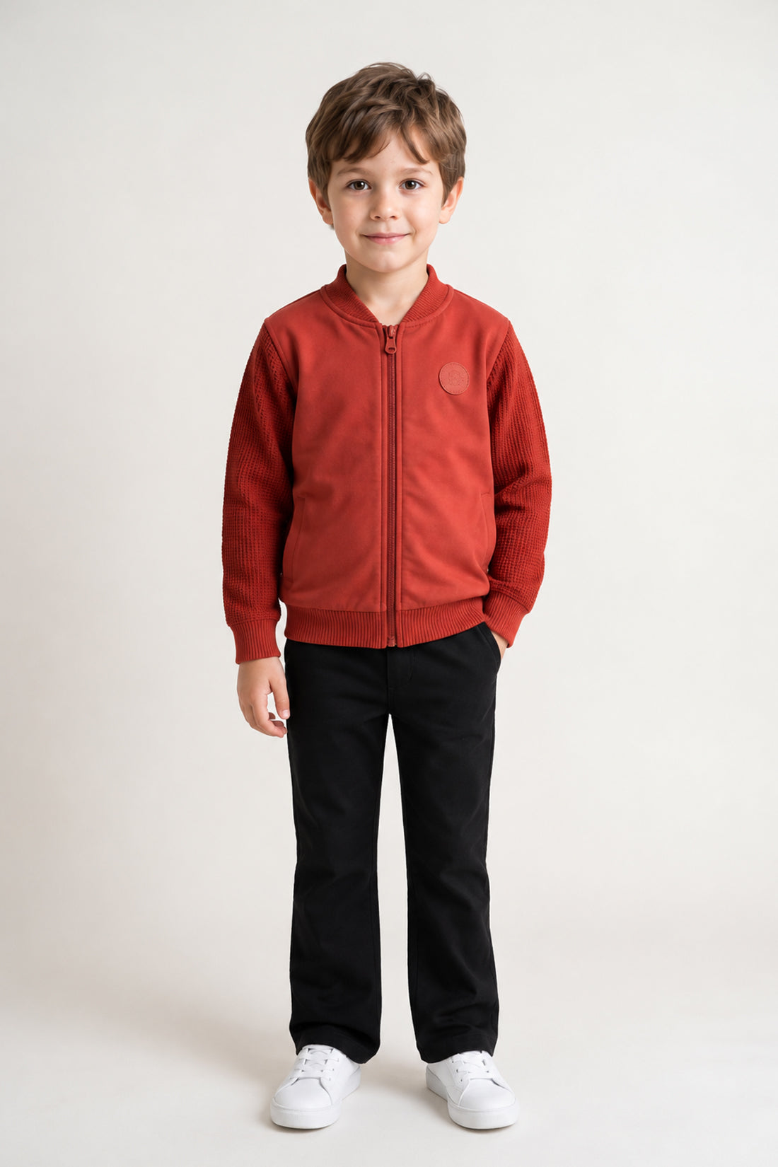 Boys Brown Solid Woven Button Jacket - Style 2