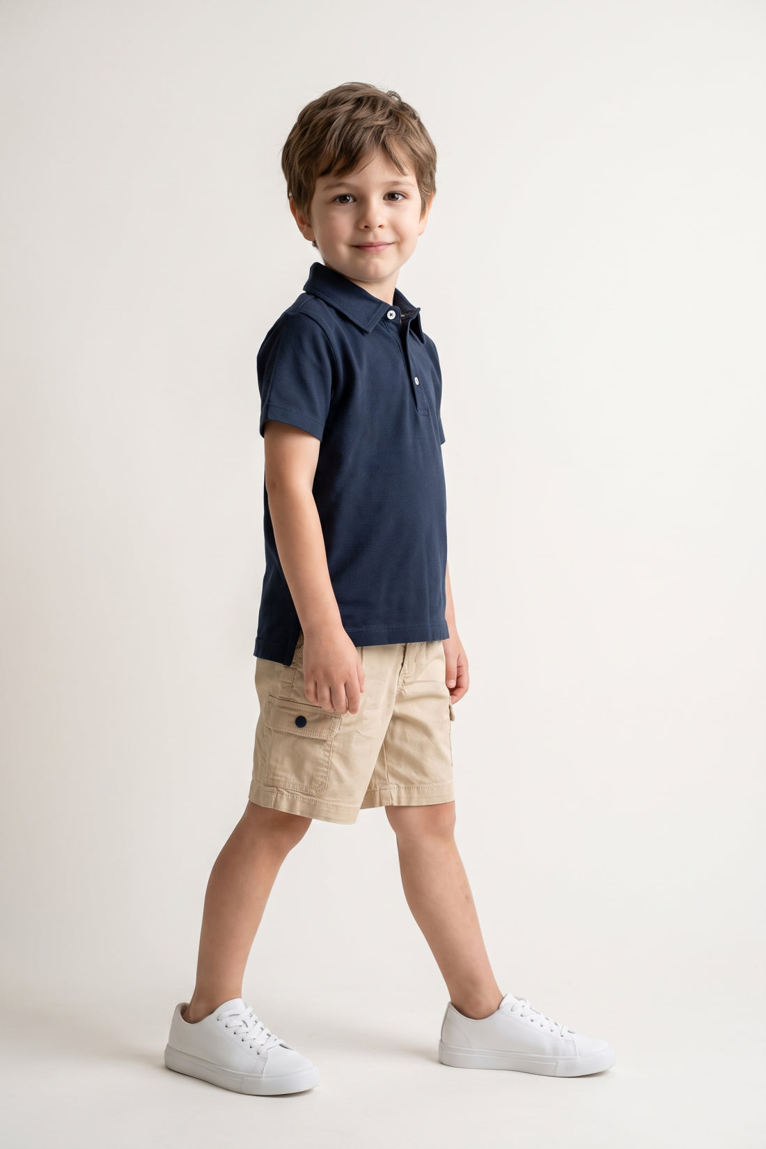 Boys Beige Cotton Twill Drawstring Shorts
