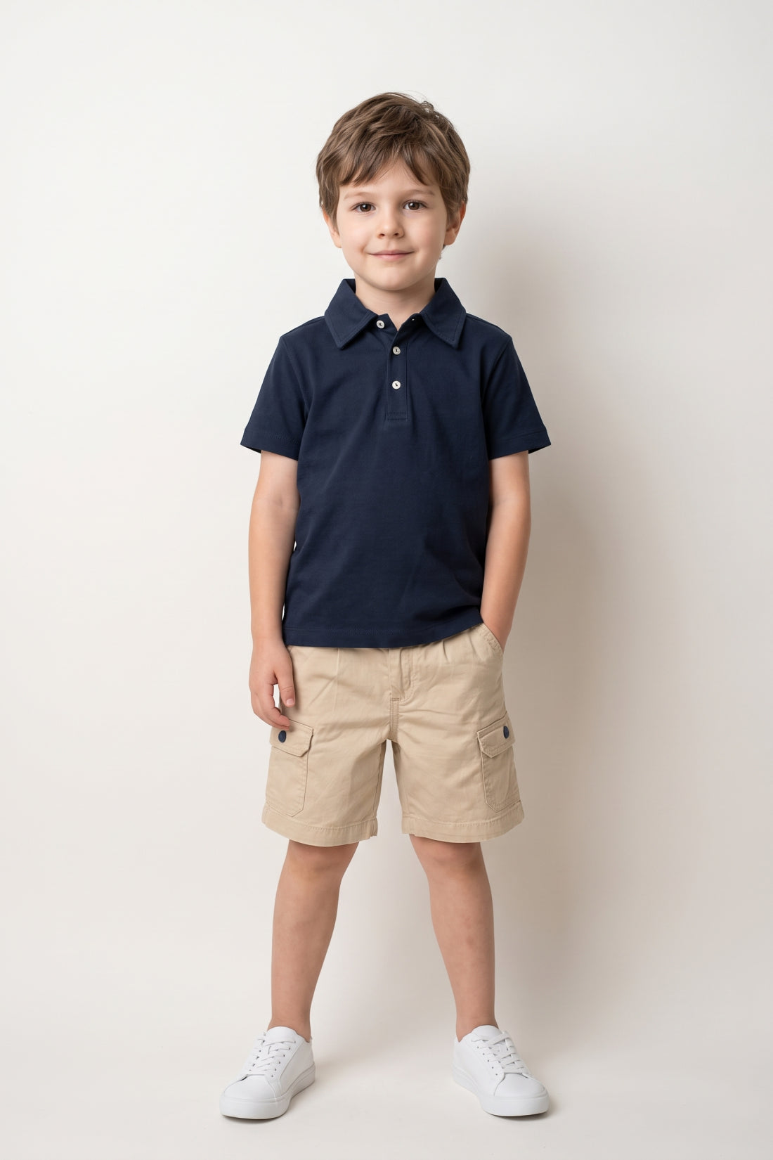 Boys Beige Cotton Twill Drawstring Shorts