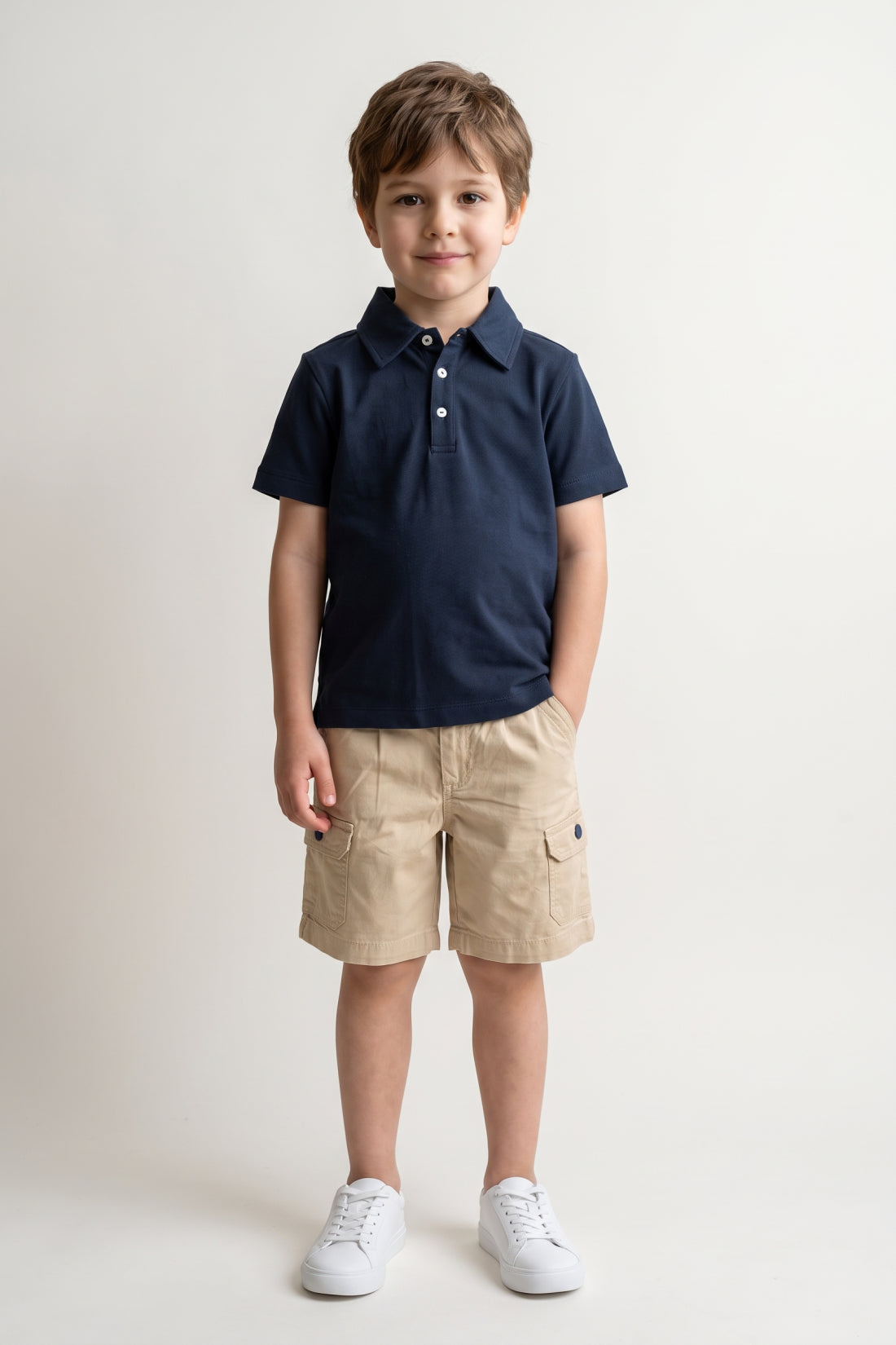 Boys Beige Cotton Twill Drawstring Shorts