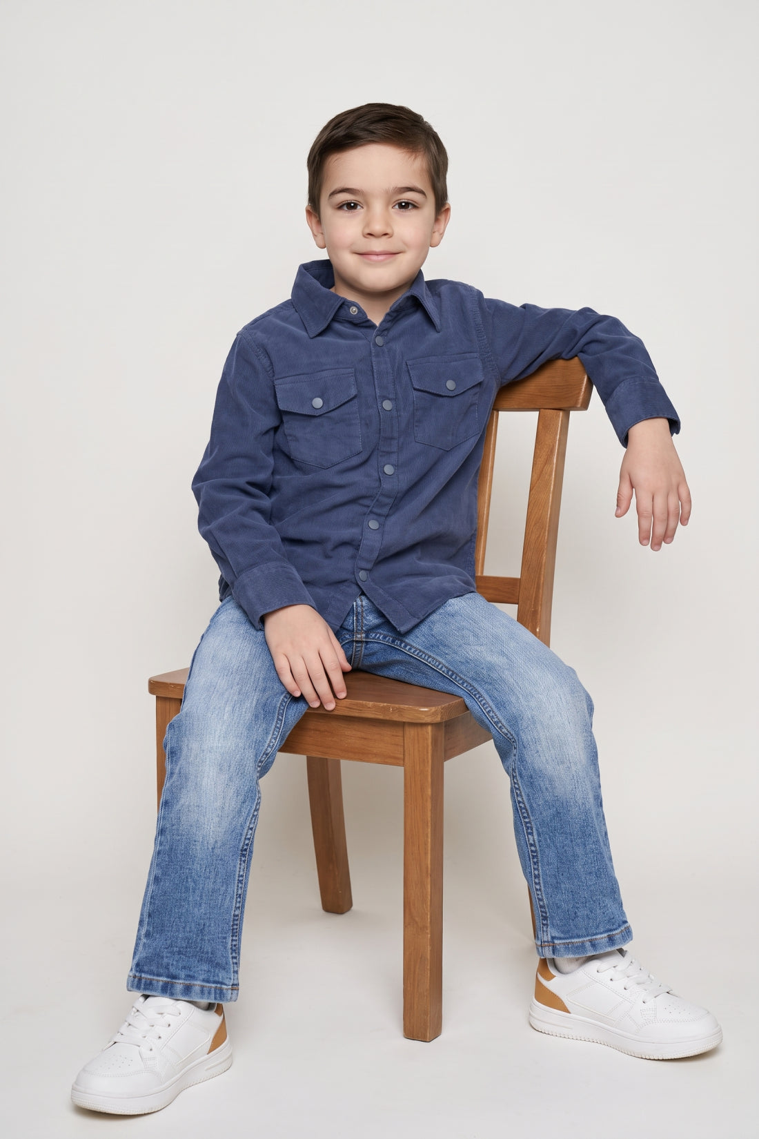 Boys Navy Blue Cotton Corduroy Shirt