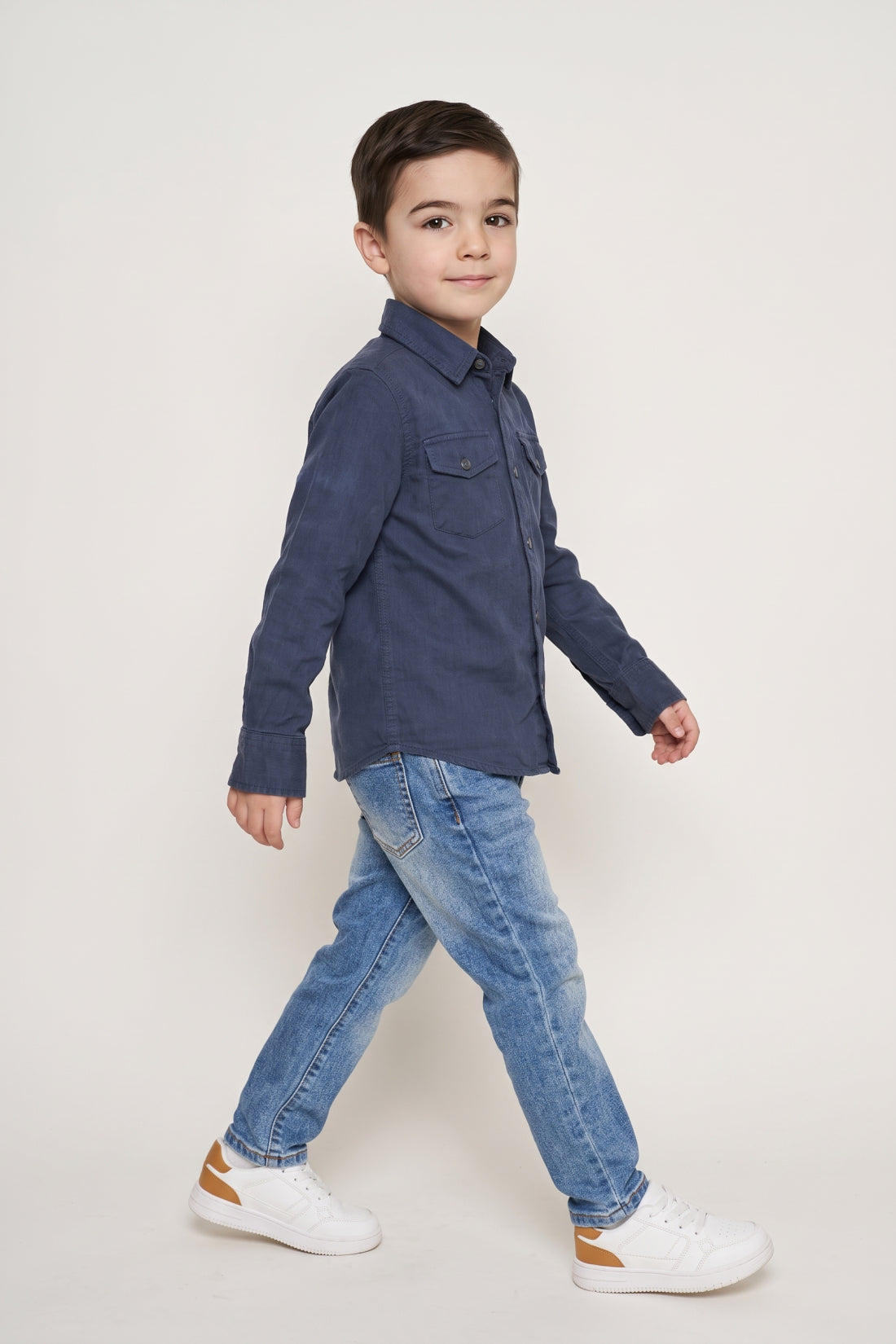 Boys Navy Blue Cotton Corduroy Shirt