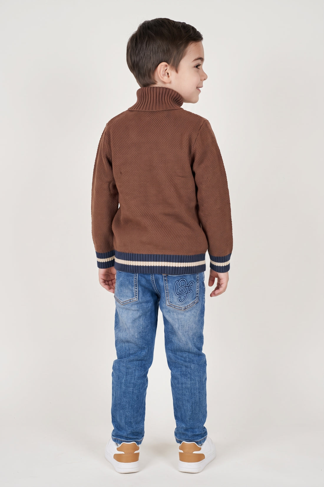 Boys Brown Embellished High Neck Sweater
