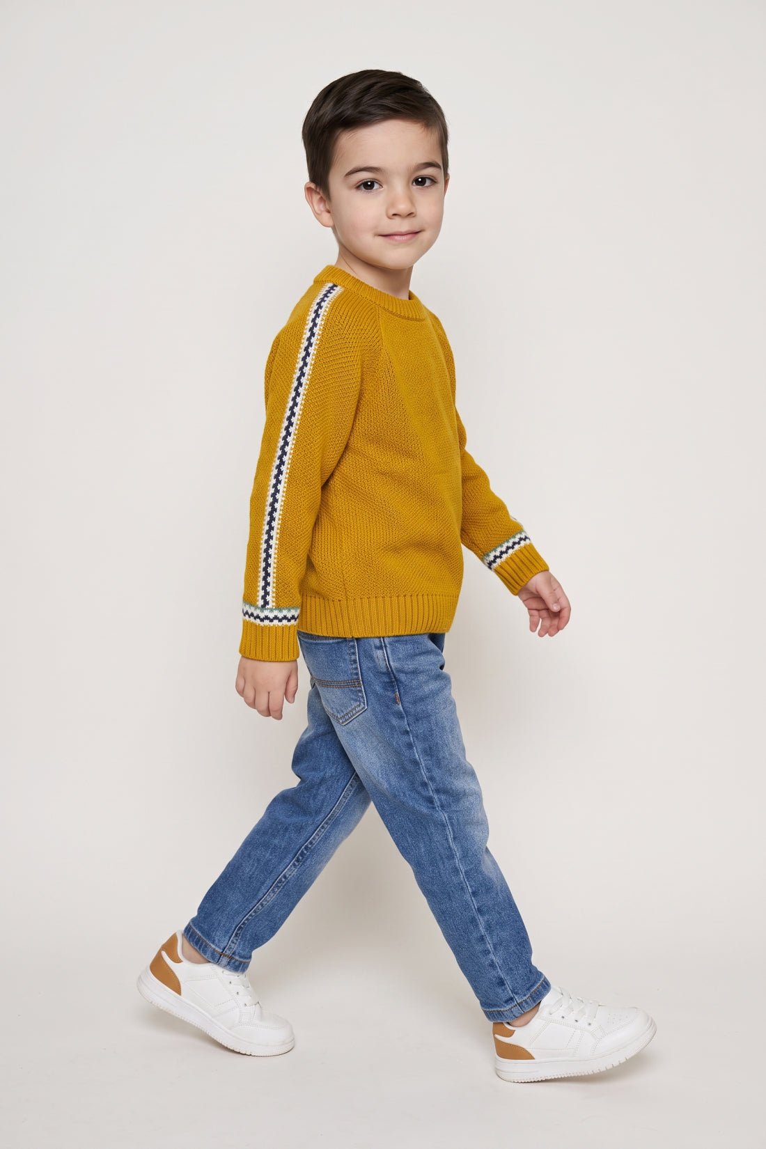 Boys Mustard Acrylic Round Neck Sweater