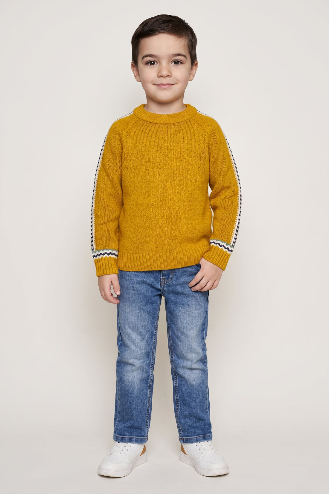 Boys Mustard Acrylic Round Neck Sweater