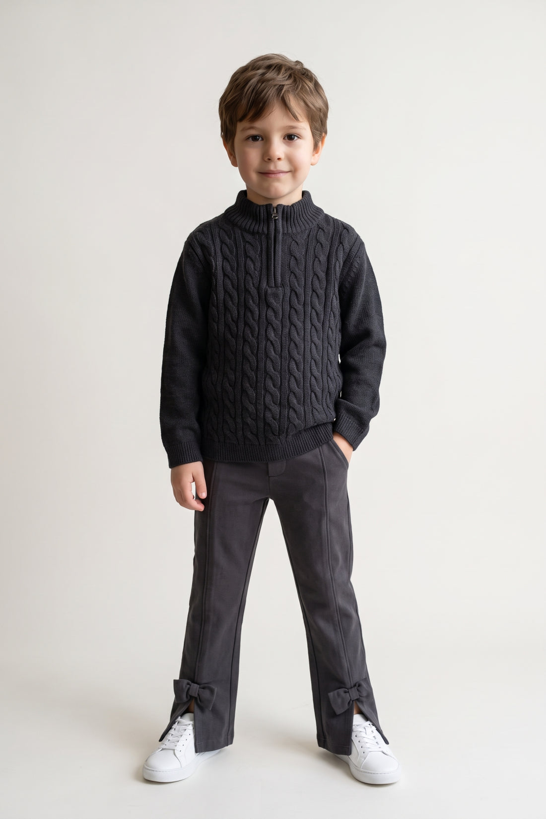 Boys Black Acrylic Round Neck Sweater