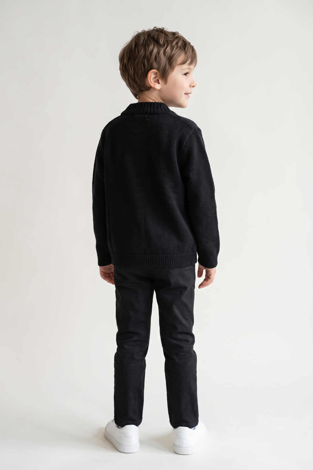 Boys Black Acrylic Round Neck Sweater