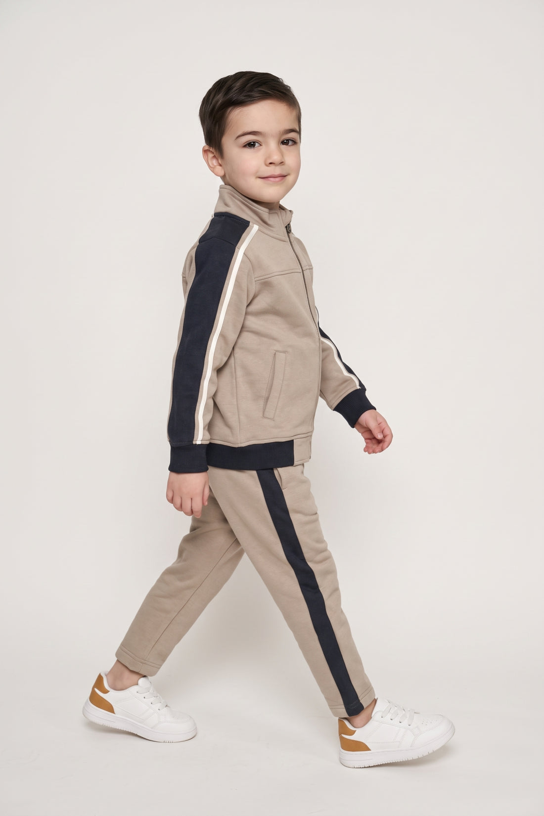 Boys Sand Cotton Blend Zip Sweatshirt