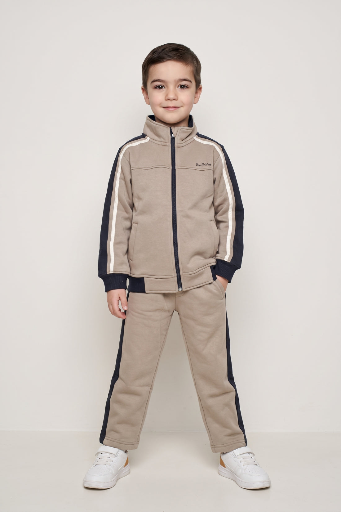 Boys Sand Cotton Blend Zip Sweatshirt