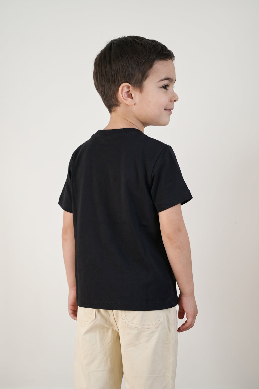 Boys Black Modal Blend Printed Embellished T-Shirt