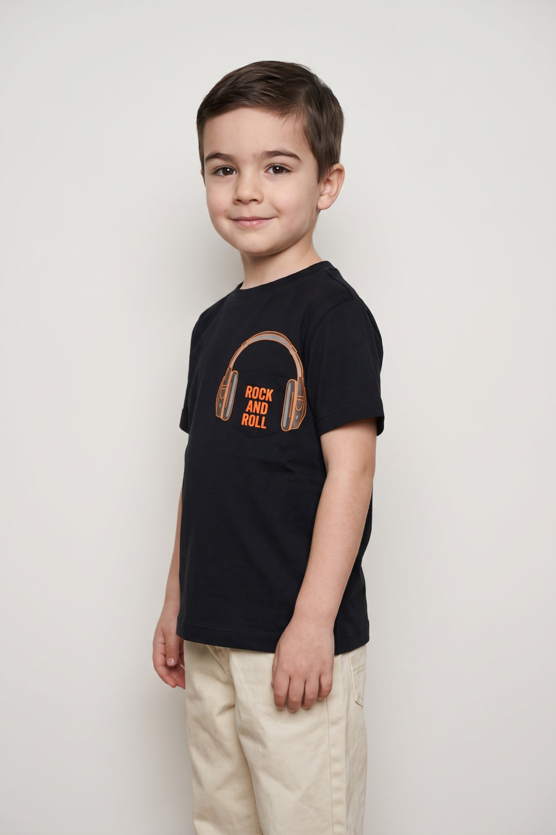 Boys Black Modal Blend Printed Embellished T-Shirt
