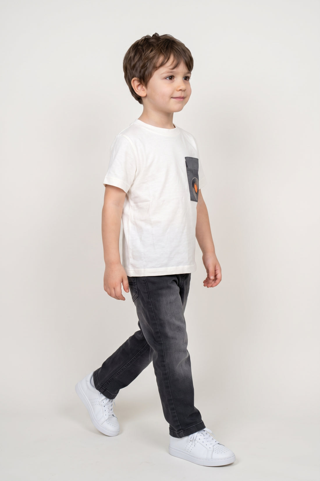 Boys White Modal Blend Printed Embellished T-Shirt