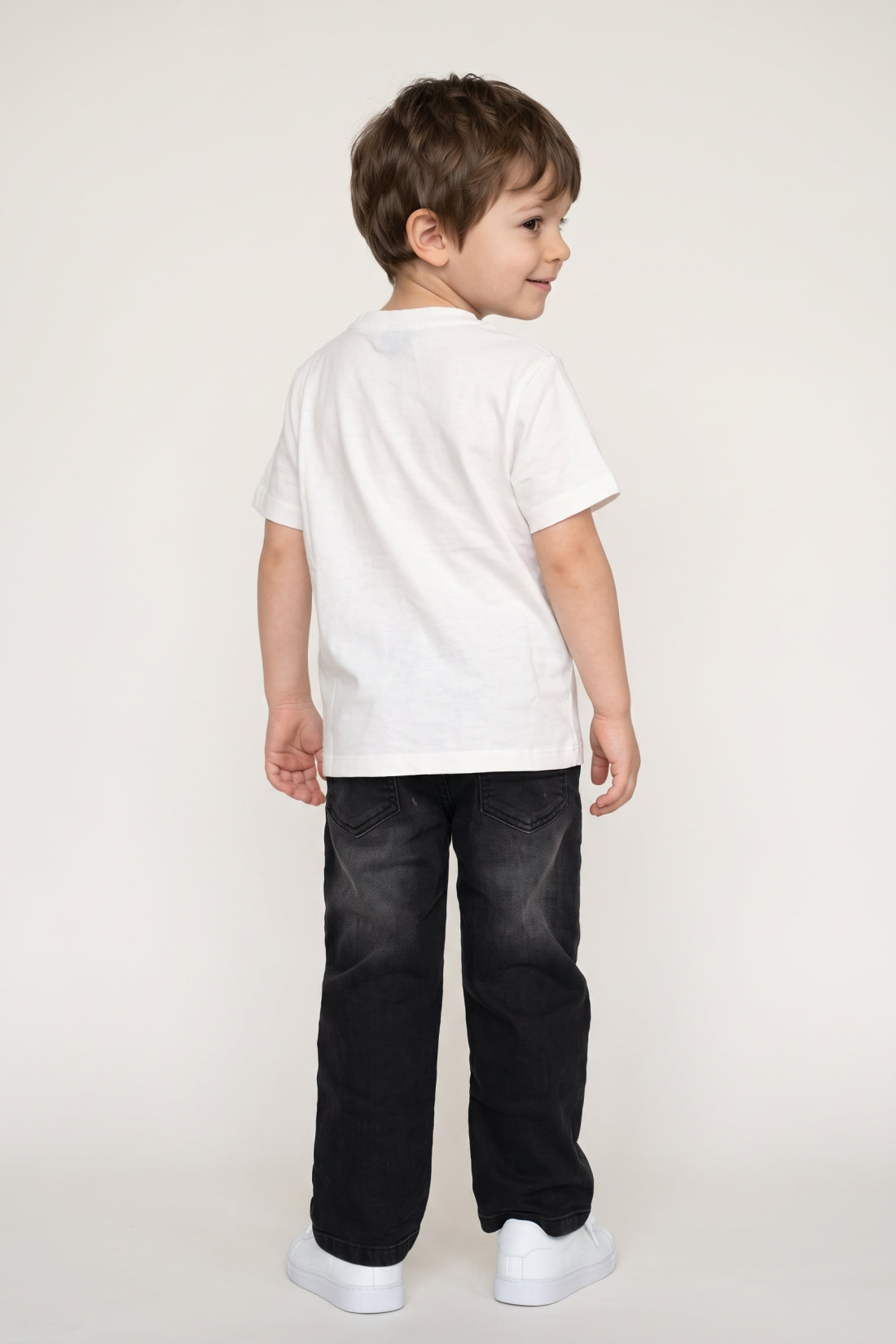 Boys White Modal Blend Printed Embellished T-Shirt