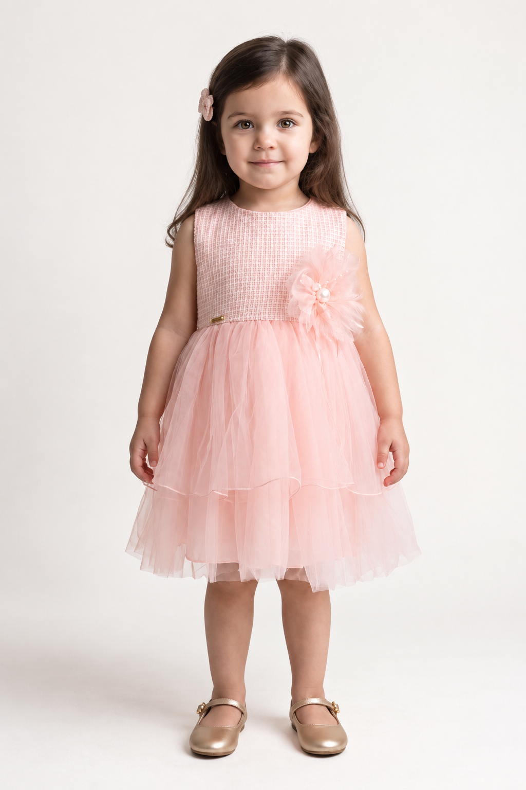 Girls Pink Solid Woven Summer Dress