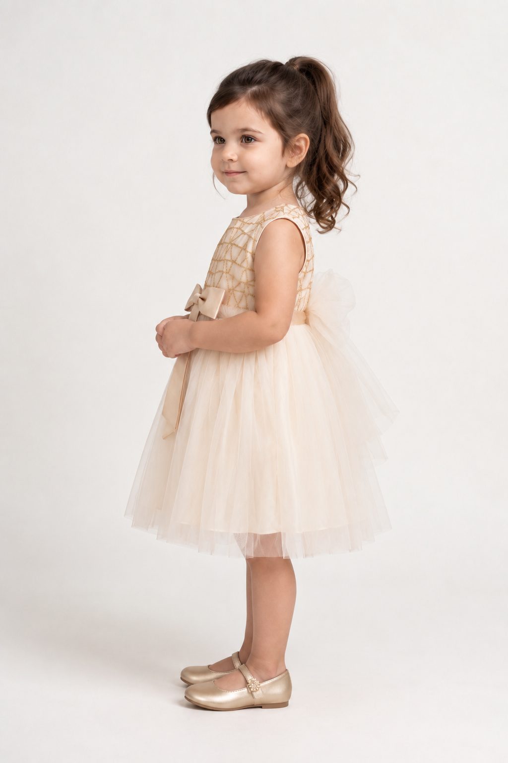 Baby Girls Beige Solid Woven Casual Dress