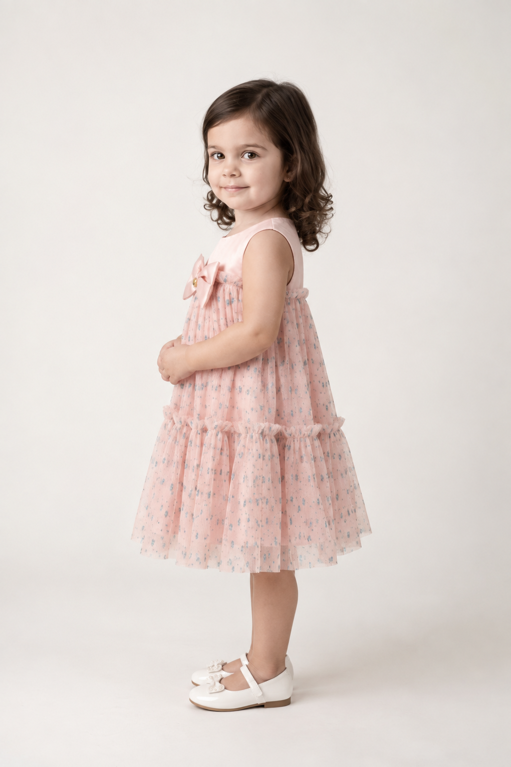 Girls Peach Printed Cotton Casual Dress