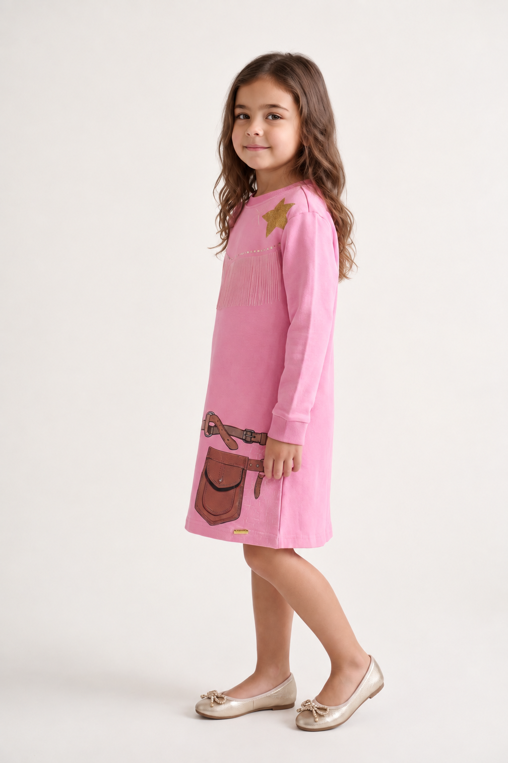 Girls Pink Cotton Blend Full Sleeve Woven Dress