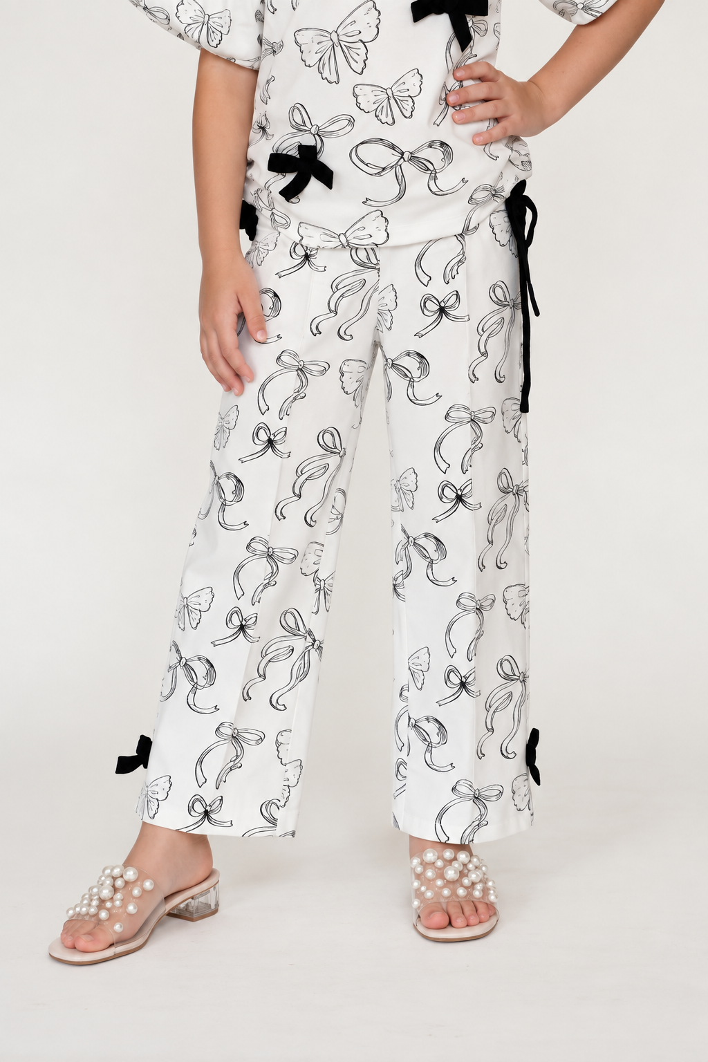 Girls Printed Cotton Fleece Regular Fit Trousers